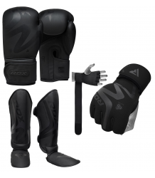 RDX MMA Kit Noir Boxhandschuhe Schutzpads Gel Wraps