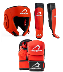 Overlord MMA Kit Helm Pads Protektoren MMA Handschuhe Tournament Rot