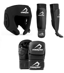 Overlord MMA Kit Helm Schutzpolster MMA Handschuhe Tournament Schwarz