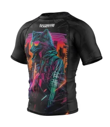 Extreme Hobby Rashguard Kurzarm Cyber Animals Schwarz Wolf